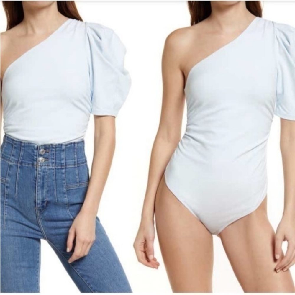 Free People Somethin’ Bout You One Shoulder Bodysuit Crisp Morning Light Small